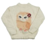 Smetanový chlupatý svetr se sovou C&A
