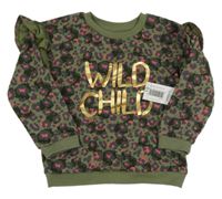 Nové - Khaki-tmavošedo-růžová vzorovaná mikina s nápisem a volánky Matalan