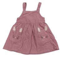 Růžové manšestové laclové šaty se zajíčky Primark