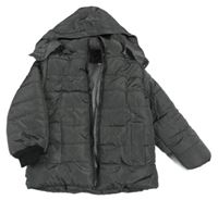 Tmavošedo-černá prošívaná šusťáková zimní bunda s odepínací kapucí