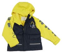 Tmavomodro-žlutá nepromokavá bunda s bagrem a kapucí Kiki&Koko