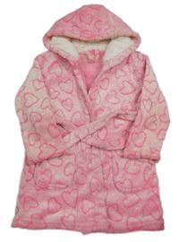 Růžový plyšový župan se srdíčky a kapucí Primark
