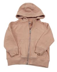 Růžová propínací mikina s palmou a kapucí Next