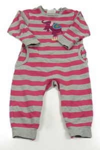 Šedo-fuchsiový pruhovaný teplákový overal se slonem