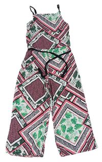 Bílo-růžovo-zelený kalhotový overal F&F