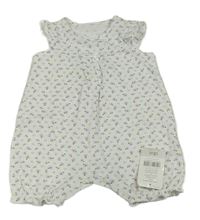Bílý bavlněný kraťasový overal s kytičkami Mothercare