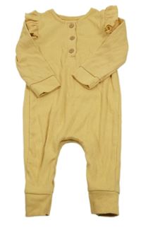 Okrový žebrovaný overal s volánky George