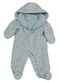 Světlemodrá sametová zateplená kombinéza s hvězdičkami a kapucí Next