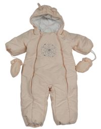 Světlerůžová šusťáková zimní kombinéza s vločkou a kapucí Ergee