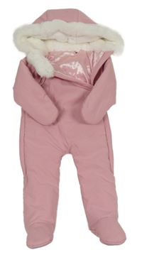 Růžová šusťáková zimní kombinéza s kapucí 
