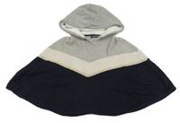 Šedo-tmavmodro-béžové svetrové pončo s kapucí Okaidi