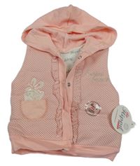 Nové - Broskvová bavlněná zateplená vesta se zajíčkem a kapucí Hippil