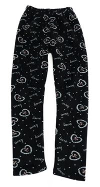 Černé plyšové legíny se srdíčky 