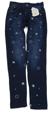 Nové - Tmavomodré legíny riflového vzhledu s hvězdičkami 