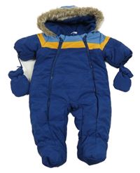 Tmavomodrá zimní kombinéza s pruhy a rukavicemi Ergee