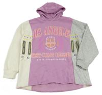 Lila-šedo-bílá oversize mikina s nápisem a kapucí Primark