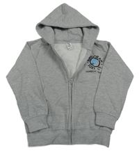 Šedá melírovaná propínací mikina s potiskem a kapucí Awdis