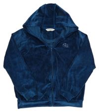 Tmavomodrá plyšová propínací mikina s kamínky a kapucí Pantaloons vel. 16 let