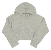 Šedý žebrovaný crop svetr s kapucí H&M