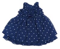 Tmavomodré šifonové vrstvené šaty s puntíky H&M