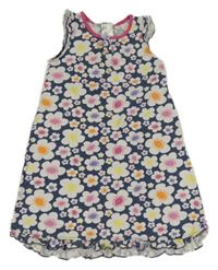 Tmavomodré kytičkované bavlněné šaty H&M