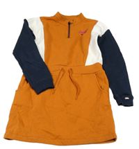 Rezavo-tmavomodro-bílé teplákové šaty We