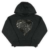 Černá crop mikina se srdíčkem z flitrů a kapucí F&F