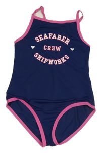 Tmavomodro-růžové jednodílné plavky s nápisem Hip&Hopps