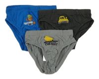 3x - Modré + šedé + tmavošedé slipy s autem Kiki&Koko