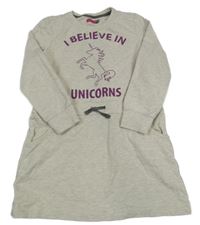 Béžovo-šedé melírované teplákové šaty s jednorožcem Lily & Dan