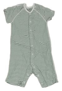 Khaki-bílý pruhovaný žebrovaný kraťasový overal M&S