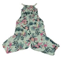 Světlemodrý květovaný kalhotový overal H&M