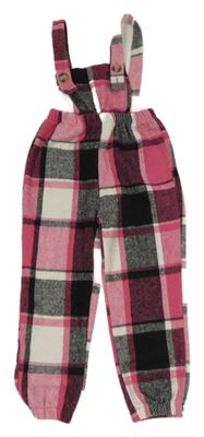 Růžovo-černo-bílé kostkované laclové kalhoty 