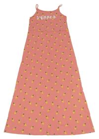 Broskvové dlouhé bavlněné šaty s ananasy Pepperts