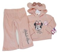 Nové - 2set - Broskvová plyšová mikina s Minnií a kapucí + kalhoty Disney