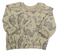 Béžová oversize mikina s dinosaury Primark