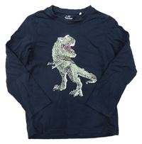 Tmavomodré triko s dinosaurem z překlápěcích flitrů Topolino