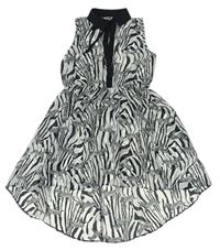 Bílo-černé vzorované šifonové šaty se zebrami YD