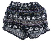 Černo-šedo-barevné vzorované kraťasy se sloníky H&M