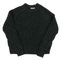 Khaki-smaragdovo-černý melírovaný žebrovaný vlněný svetr Uniqlo