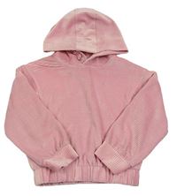 Růžová žebrovaná sametová oversize mikina s kapucí F&F