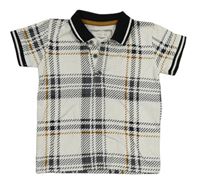 Bílo-tmavošedo-medovo-černé kostkované vzorované polo tričko Next