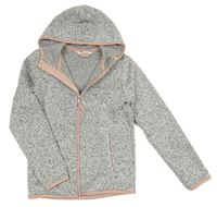 Šedo-bílo-černá melírovaná pletená propínací mikina s kapucí H&M