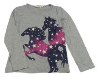 Šedé melírované triko s koníky Kids
