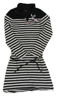 Černo-bílé pruhované šaty s pejskem a megafonem a páskem PERSIVAL