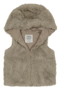 Šedobéžová kožešinová podšitá vesta s kapucí s oušky F&F