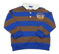 Safírovo-tmavohnědá pruhovaná mikina s číslem a nápisy a límečkem M&S