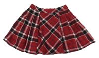Červeno-černo-bílá kostkovano/károvaná vlněná sukně Tu