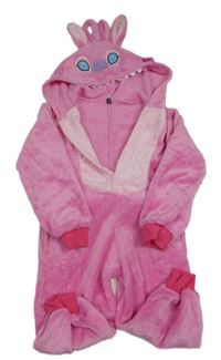 Kostým - Růžová plyšová kombinéza s kapucí - Angela