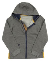 Šedá melírovaná tech fleece propínací propínací mikina s nášivkou a kapucí Kids